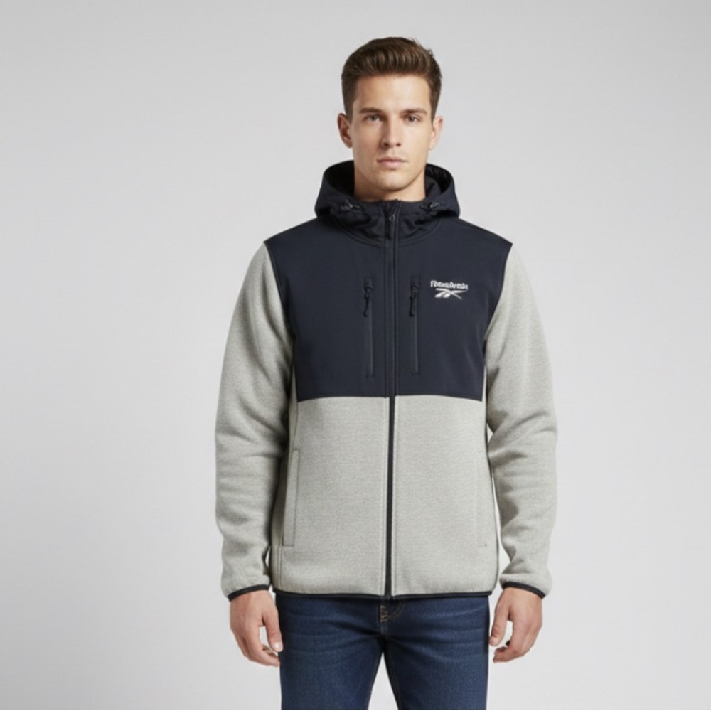 Reebok Men’s Dual Fabric Full Zip Hooded Jacket Medium M